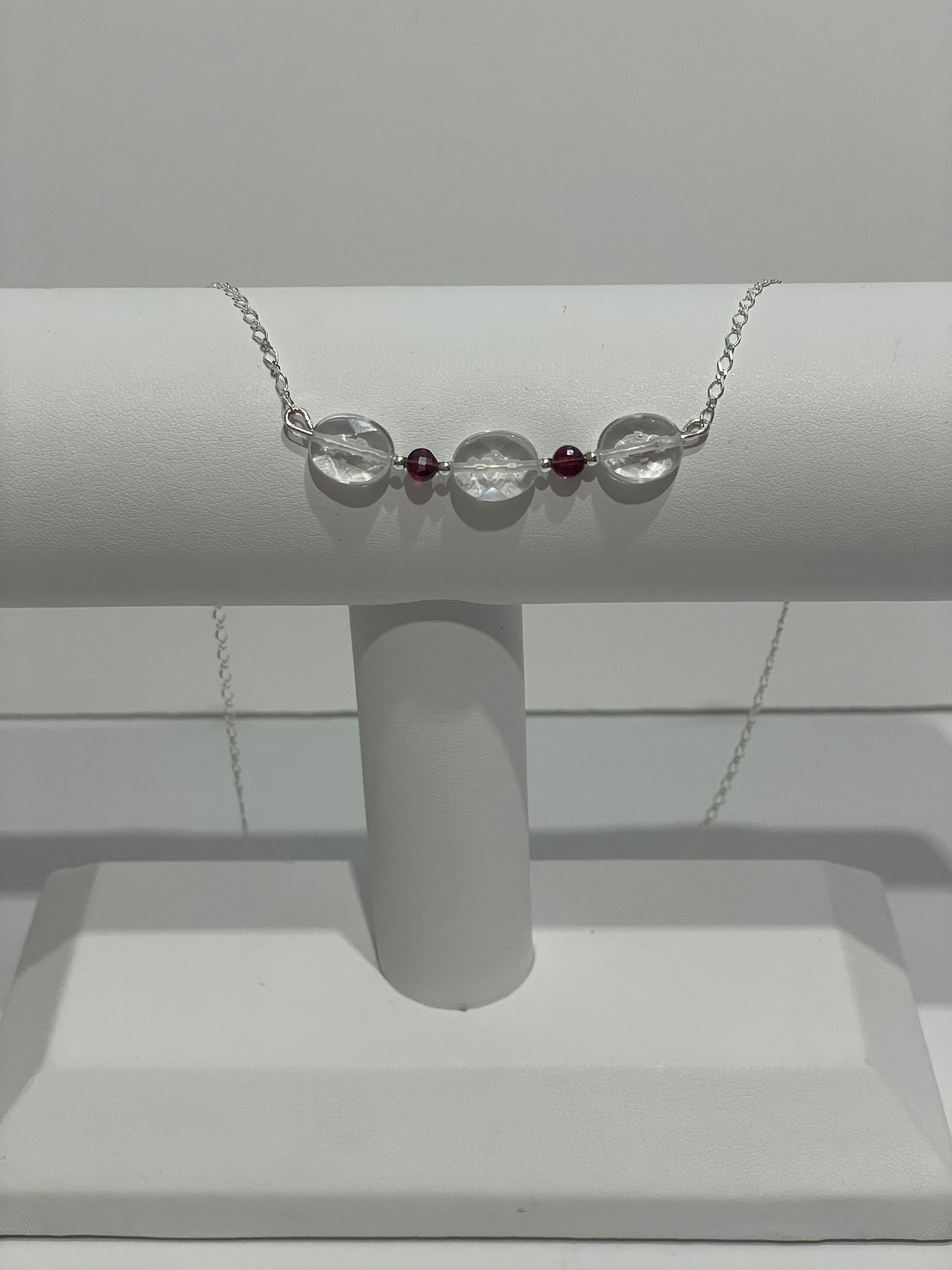 Clear Quartz and Garnet oval necklace