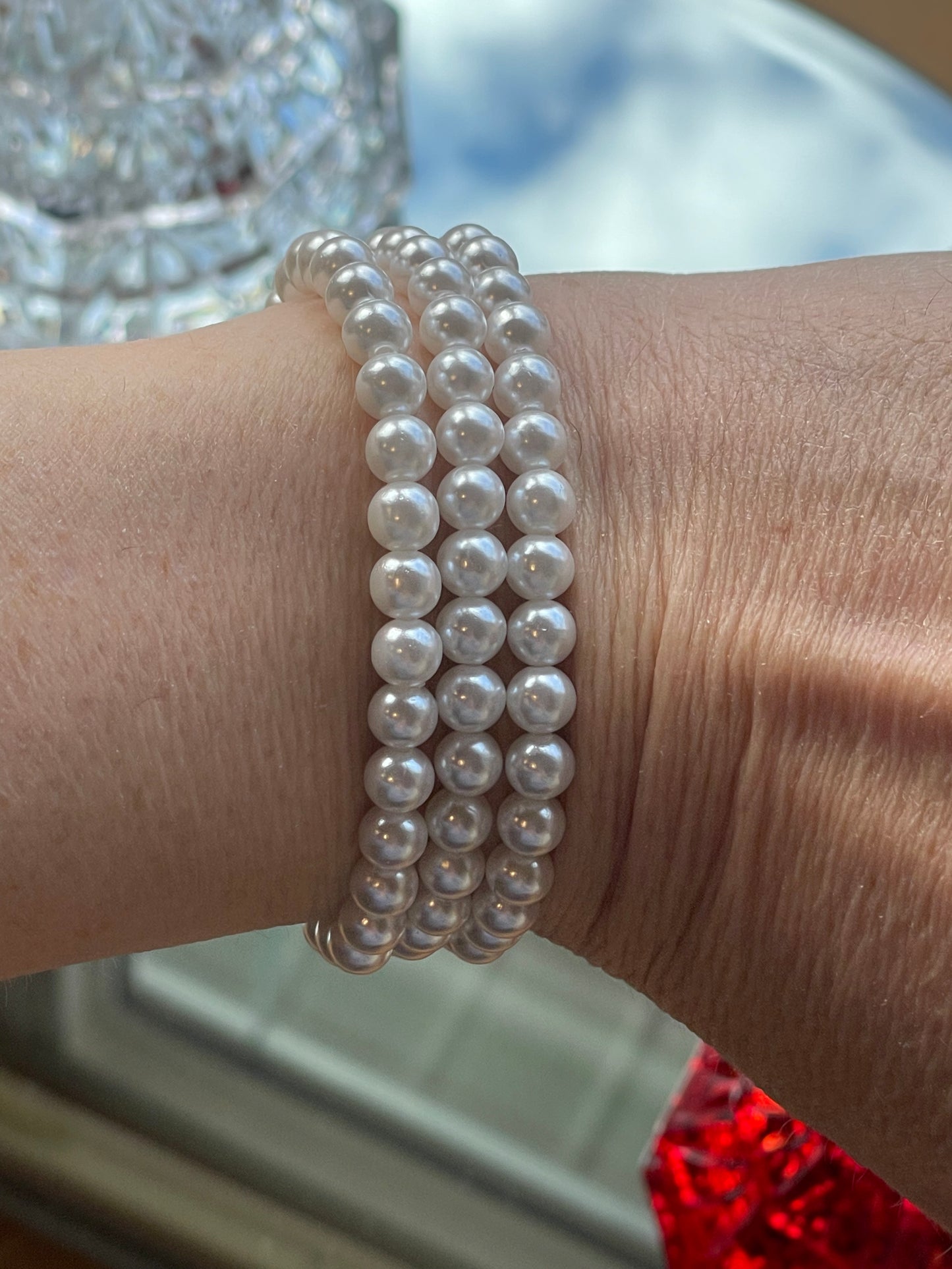 White cultured Pearl stackable bracelet set